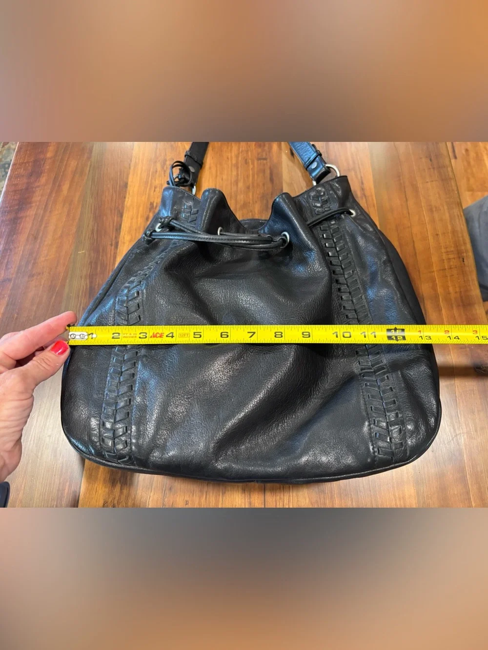 Vintage LAUREN Ralph Lauren Black Leather Braided Hobo Bag Purse MINT